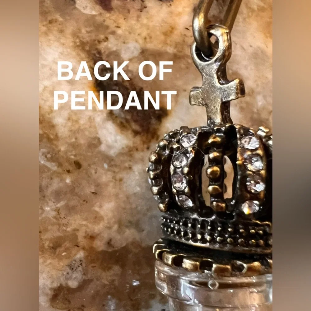 Crown and Cross Pendant Vial with Rhinestones